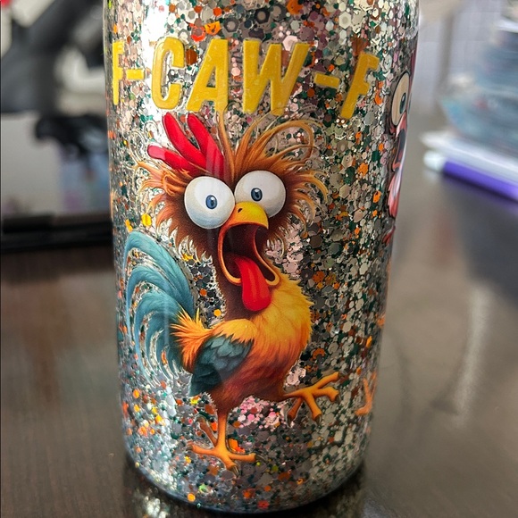 F-CAW-F Chicken 16oz Double-Walled Acrylic Glitter Tumbler with Straw Buddy - Picture 3 of 10